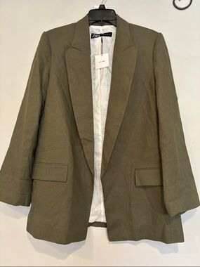 Zara Olive Blazer in Deep Green M